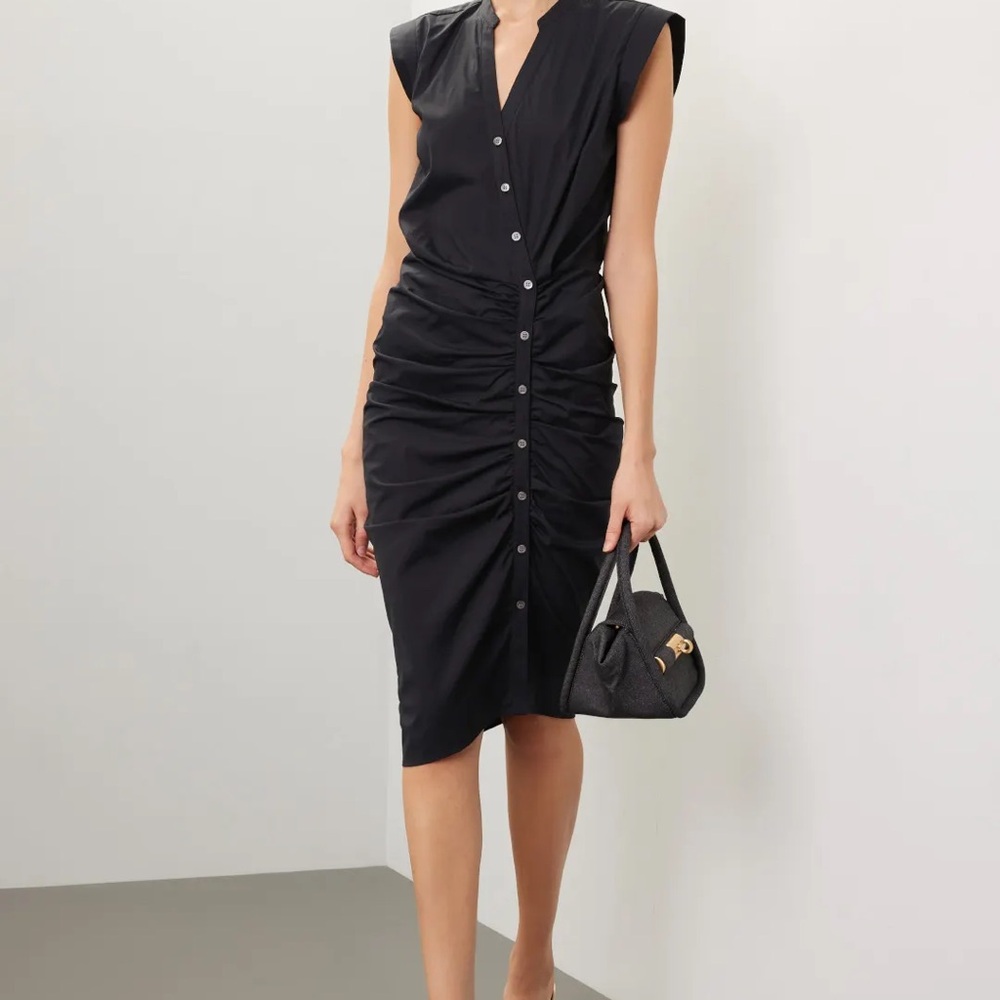 Veronica Beard Black Ruched Midi Dress